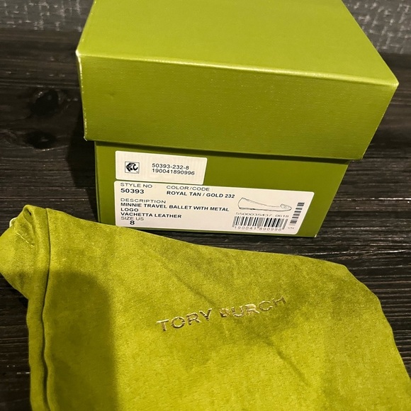 NIB Tory Burch MINNIE TRAVEL LEATHER BALLET Flat Shoe Royal Tan Gold 8 - Picture 7 of 10